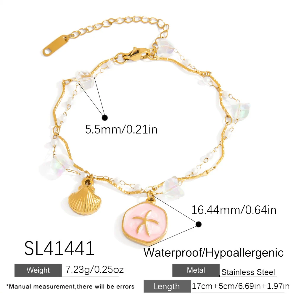 Pearl Bracelet Stainless Steel Titanium Steel Geometric Starfish Shell Pendant Electroplating Light Luxury Fashion Minimalist Jewelry For Women And Unisex - Image 8