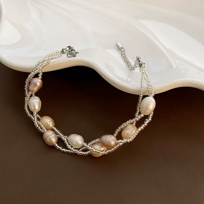 Pearl Bracelet Titanium Steel Geometric Electroplating Light Luxury Women's - Image 3