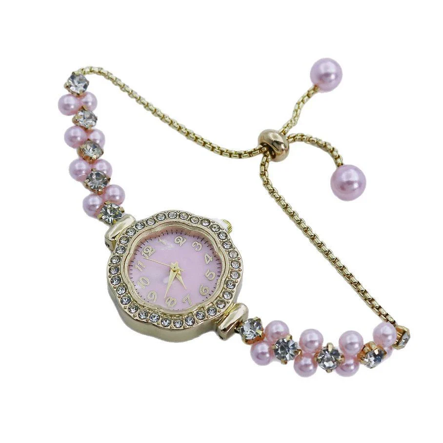 Pearl Diamond Alloy Women's Fashion Bracelet Watch With Digital Fritillaria Dial And Spiral Crown - Image 5