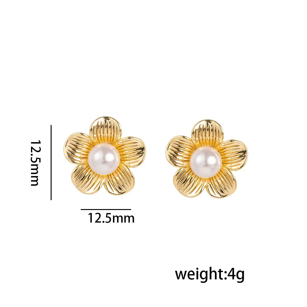 Pearl Flower Geometric Stainless Steel And Copper Electroplated Women's Vintage Fashion Minimalist Ear Studs - Image 5