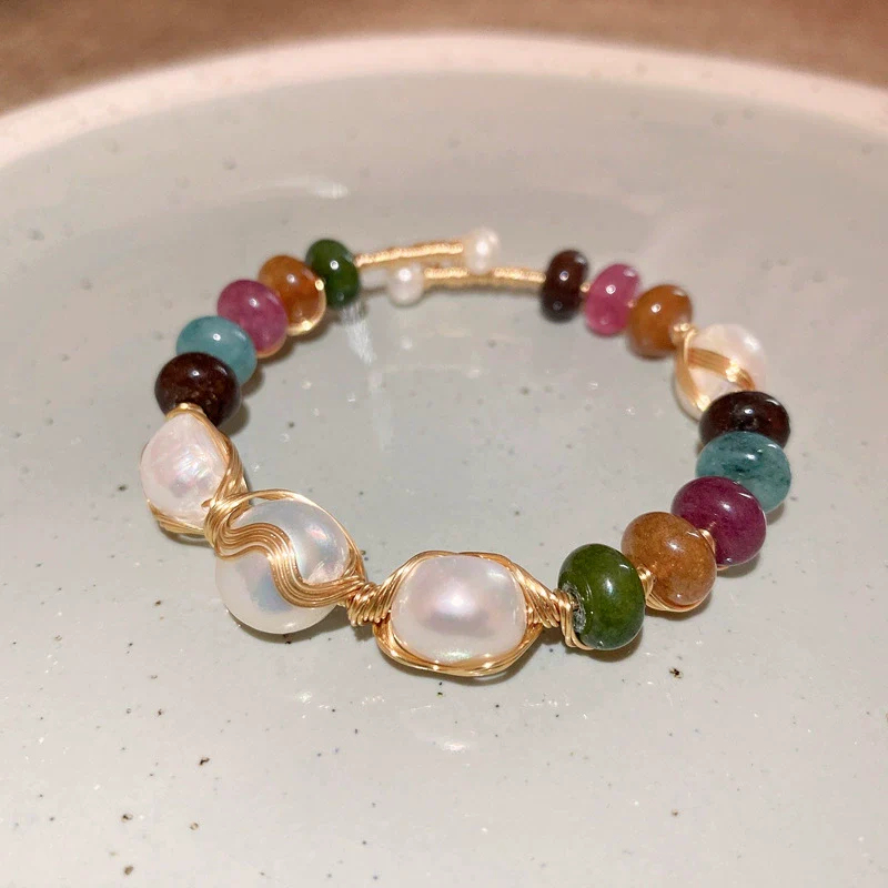 Pearl Geometric Handmade Baroque Open Bracelet Fashion Retro Light Luxury Highend - Image 6