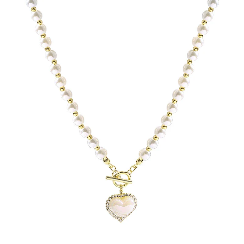 Pearl Heart Vintage French Style Beaded Clavicle Necklace With Electroplating - Image 5