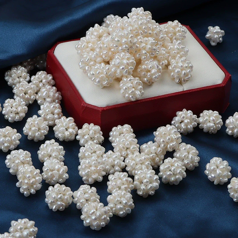 Pearl Jewelry Material Handmade Braided Earrings Necklace With Flower Ball Design Freshwater Pearls - Image 2