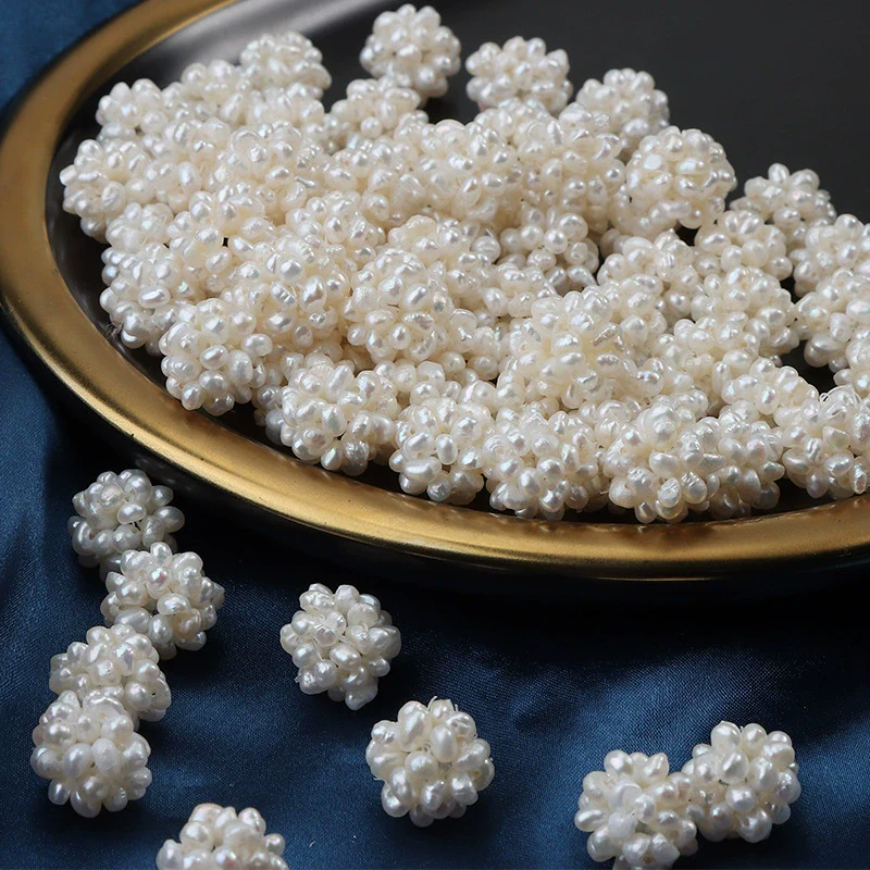 Pearl Jewelry Material Handmade Braided Earrings Necklace With Flower Ball Design Freshwater Pearls - Image 3