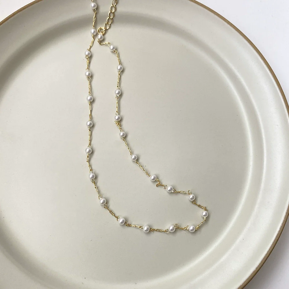 Pearl Necklace Copper Snake Bone Chain Geometric Fashion Style - Image 6
