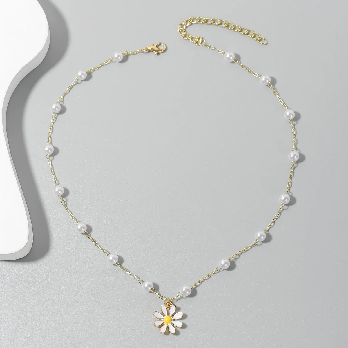 Pearl Pendant Necklace Alloy Material Plant Flowers Style Electroplating For Women - Image 2
