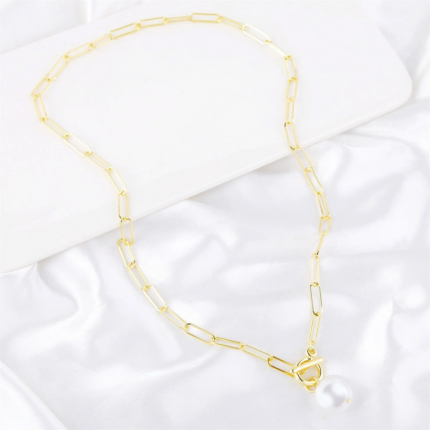 Pearl Pendant Necklace Alloy Material Plant Flowers Style Electroplating For Women - Image 3