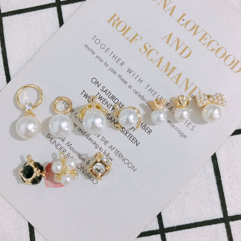 Pearl Rhinestone Metal Electroplated Pendant Crown Bow Earrings Necklace Accessories Handmade - Image 3