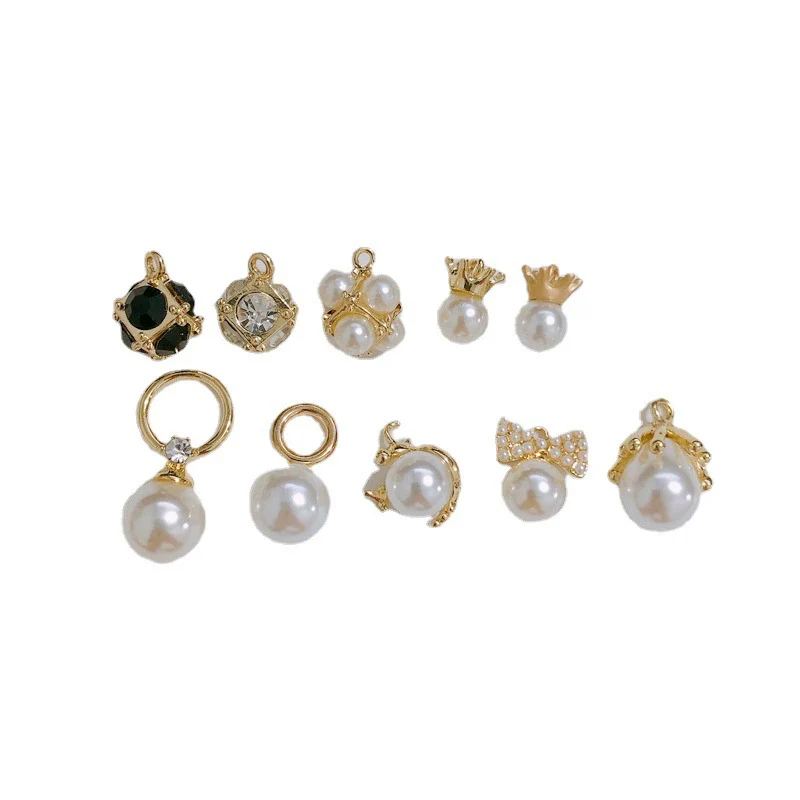 Pearl Rhinestone Metal Electroplated Pendant Crown Bow Earrings Necklace Accessories Handmade - Image 5