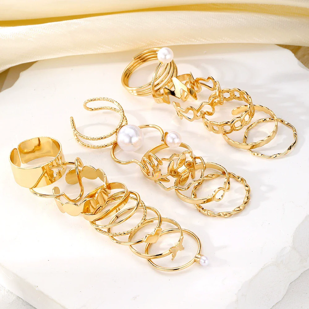 Pearl Ring Gold Alloy Creative Butterfly Love Jewelry For Women - Image 4