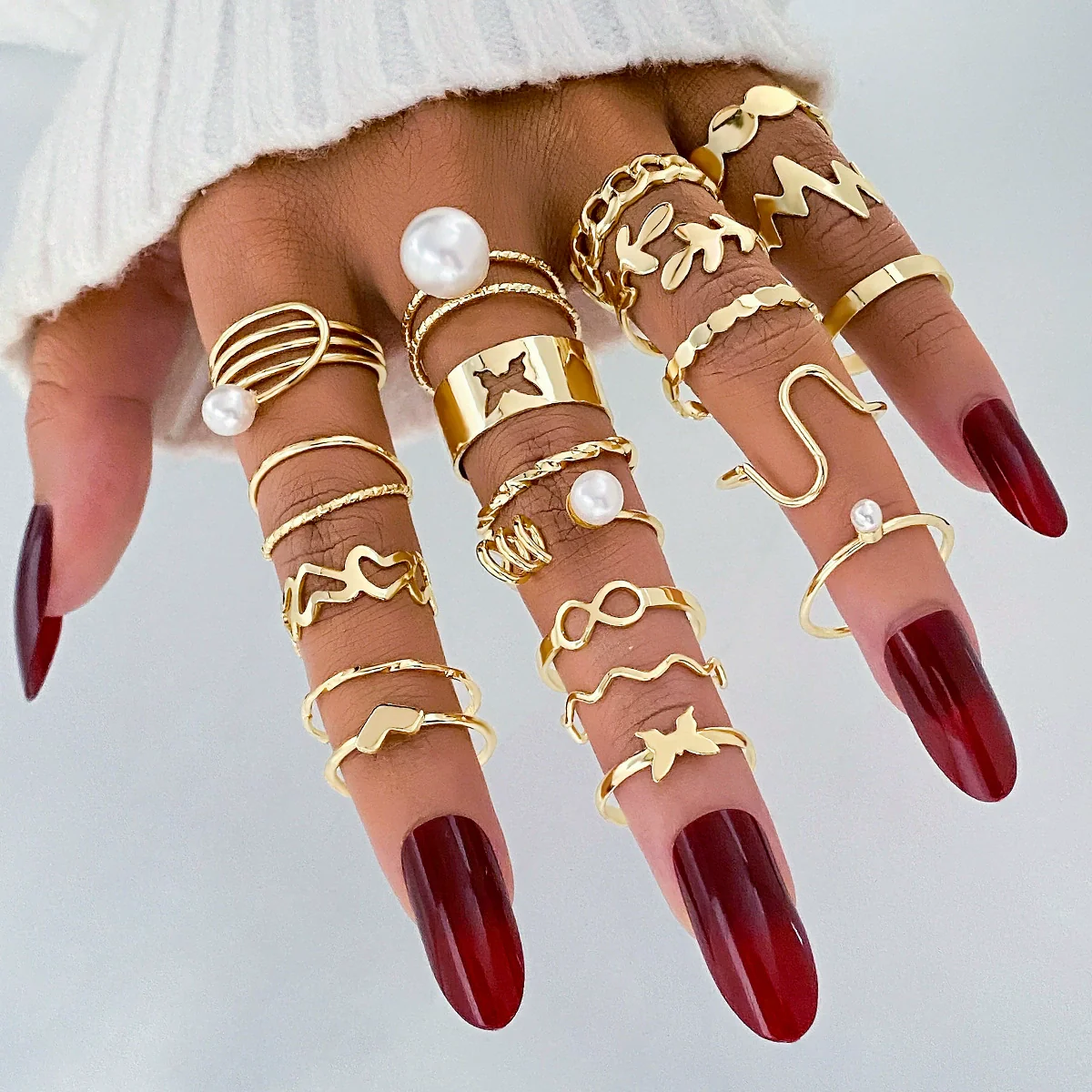 Pearl Ring Gold Alloy Creative Butterfly Love Jewelry For Women - Image 6