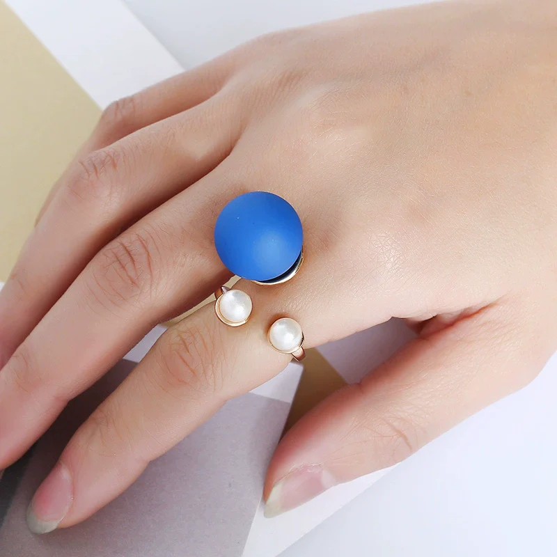 Pearl Ring Round Ball Shape Simple Geometric Style Women's Hand Jewelry - Image 2