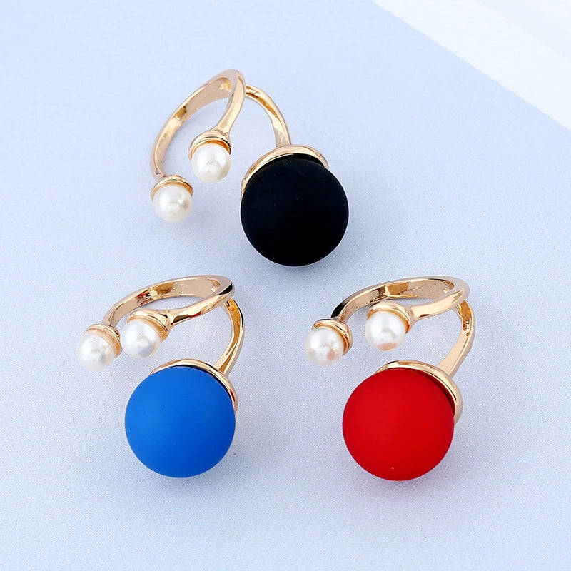 Pearl Ring Round Ball Shape Simple Geometric Style Women's Hand Jewelry - Image 3
