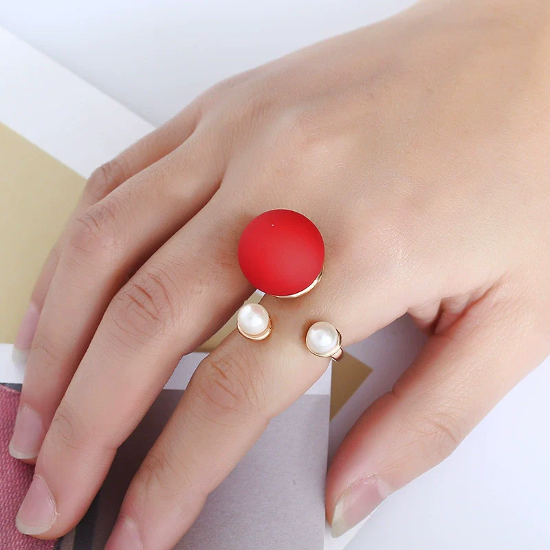 Pearl Ring Round Ball Shape Simple Geometric Style Women's Hand Jewelry - Image 4