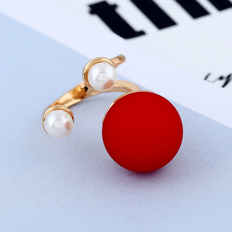 Pearl Ring Round Ball Shape Simple Geometric Style Women's Hand Jewelry - Image 5