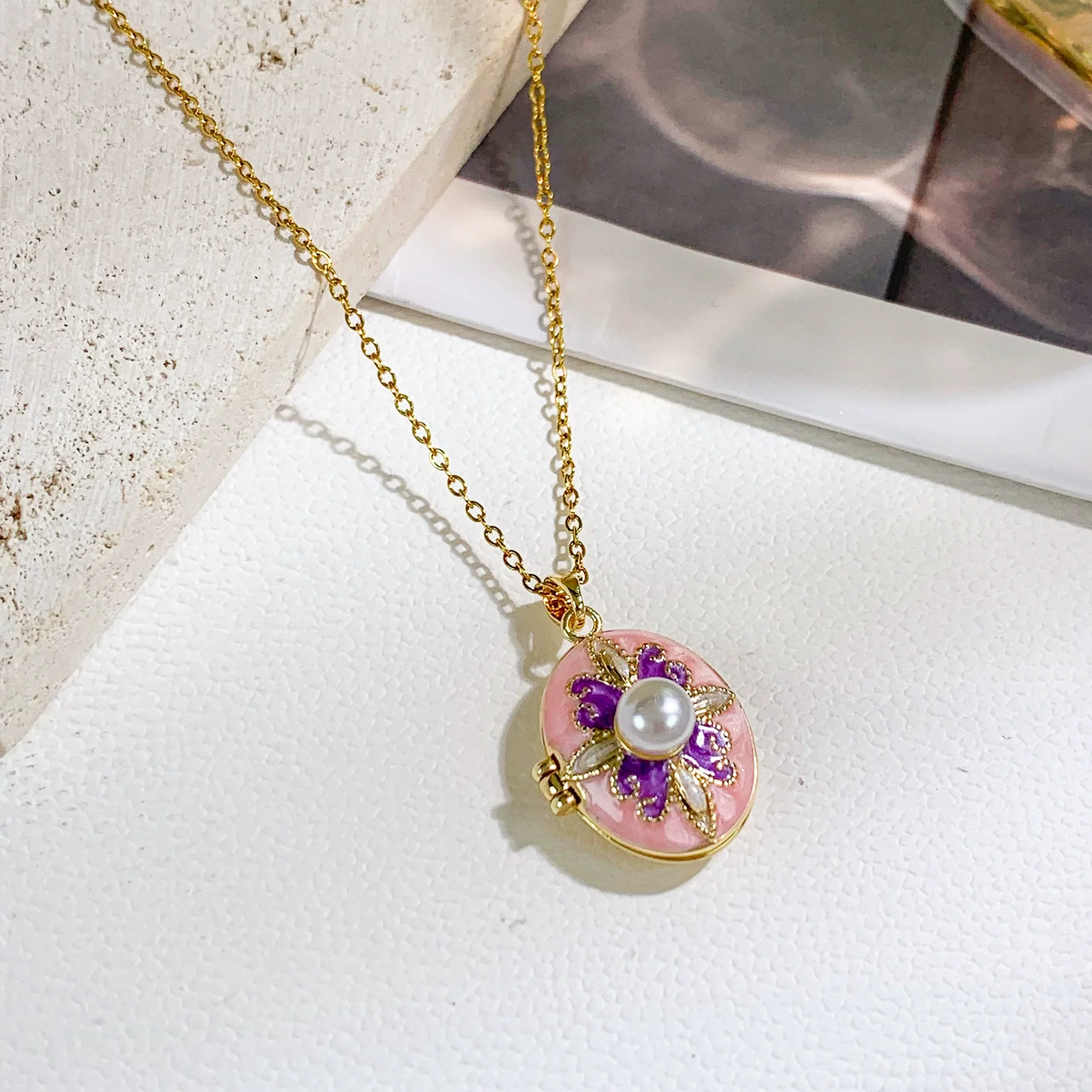 Pearl Star Oval Photo Box Necklace Copper Titanium Steel Real Gold Plated Sweet Style Women's Accessories - Image 13