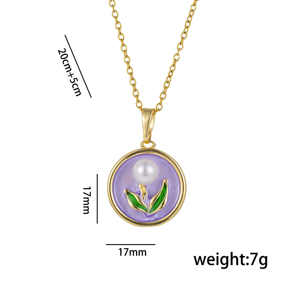 Pendant Accessories French Retro Imitation Pearl Oil Drop Light Luxury Enamel Painted Flower Copper Titanium Steel Electroplated O Word Chain - Image 5
