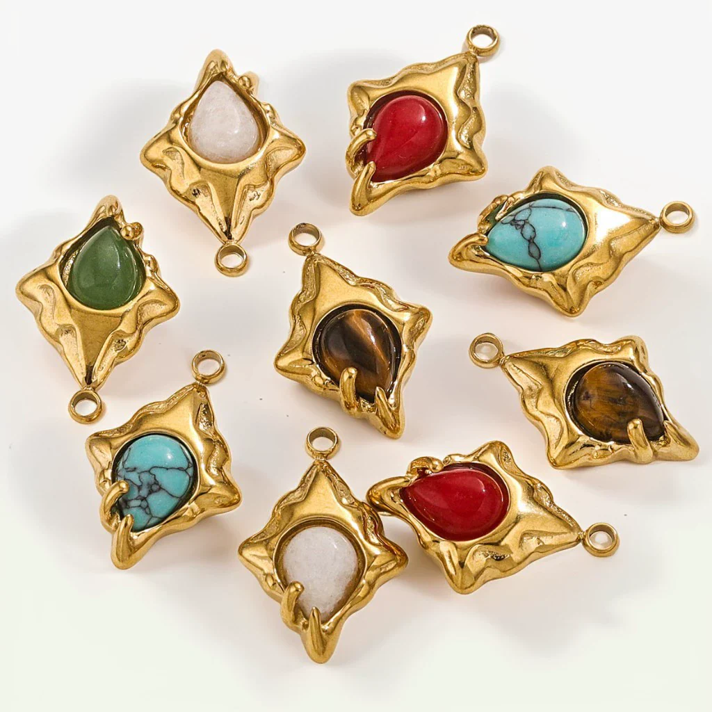 Pendant Accessories Natural Stone Titanium Steel Plated 18K True Gold Electroplating Stainless Steel Niche Style