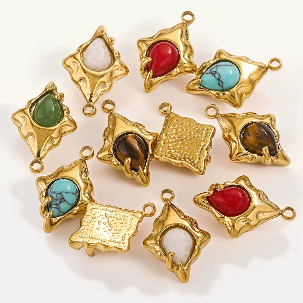 Pendant Accessories Natural Stone Titanium Steel Plated 18K True Gold Electroplating Stainless Steel Niche Style - Image 2