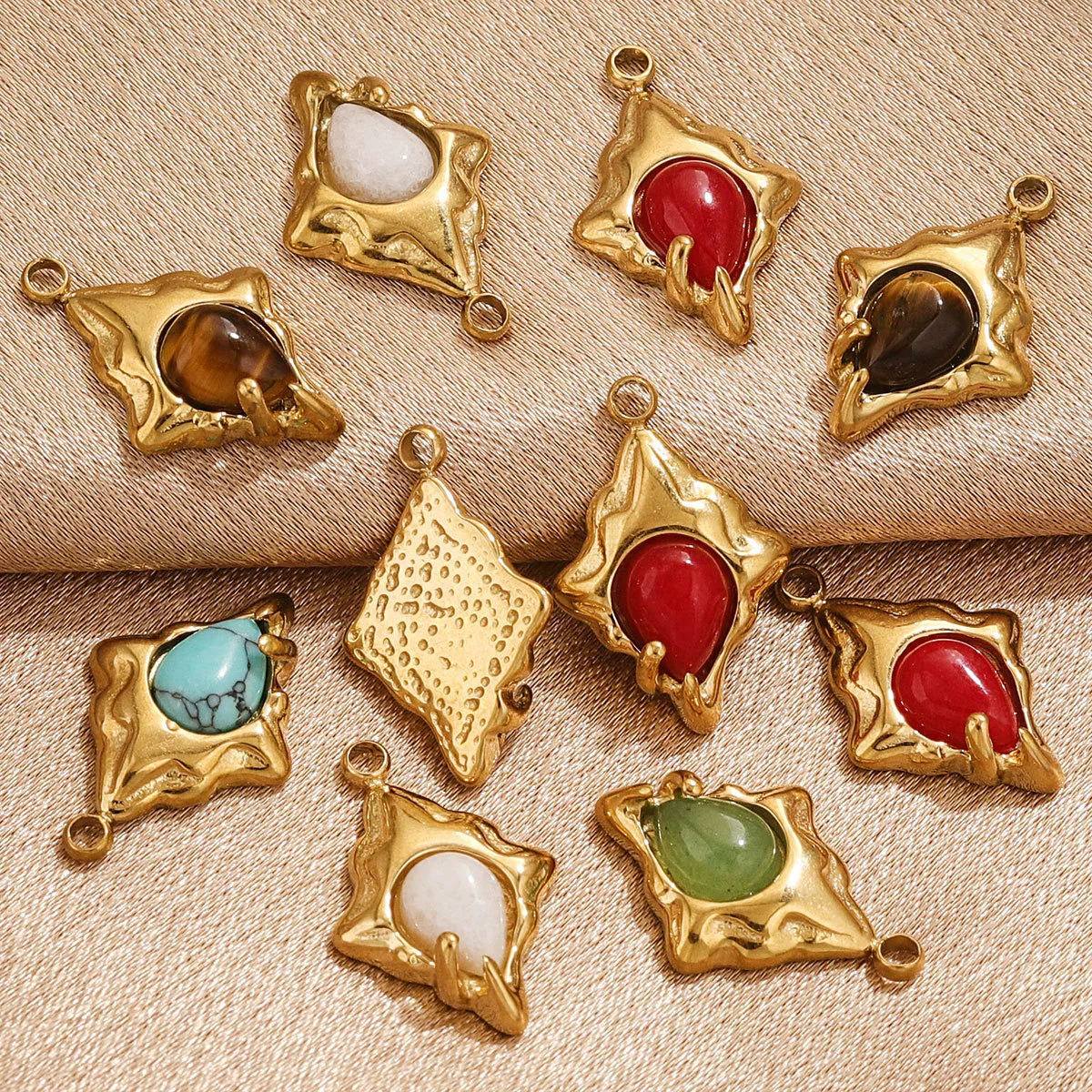 Pendant Accessories Natural Stone Titanium Steel Plated 18K True Gold Electroplating Stainless Steel Niche Style - Image 3