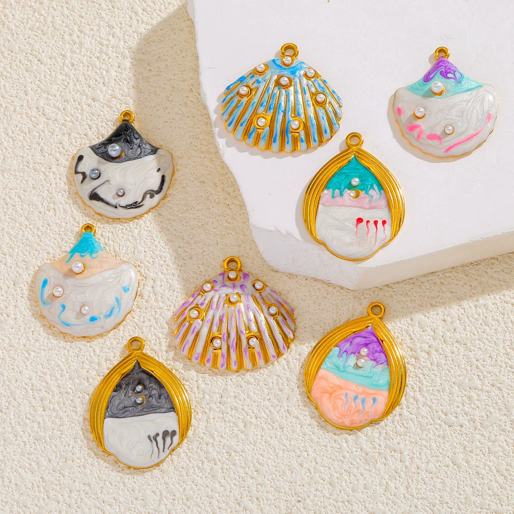Pendant Accessories Stainless Steel Oildropped Shell Ocean Series - Image 2