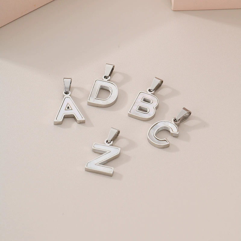 Pendant Accessories Women's Fresh And Sweet Stainless Steel With White Shell And English Letters - Image 3