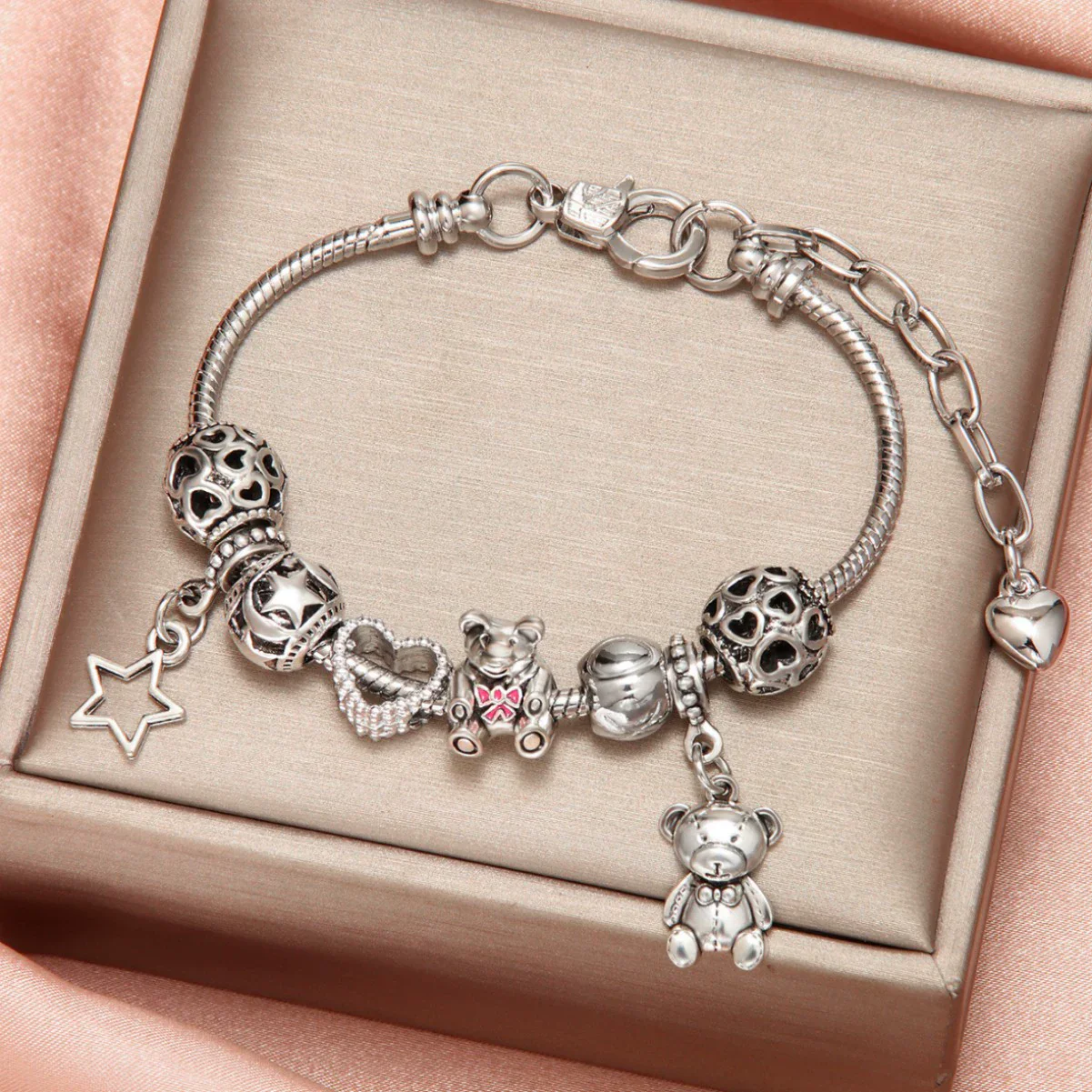 Pendant Bracelet Zinc Alloy Wave Heart Shape Cartoon Characters Electroplated Diy Handmade For Child Unisex
