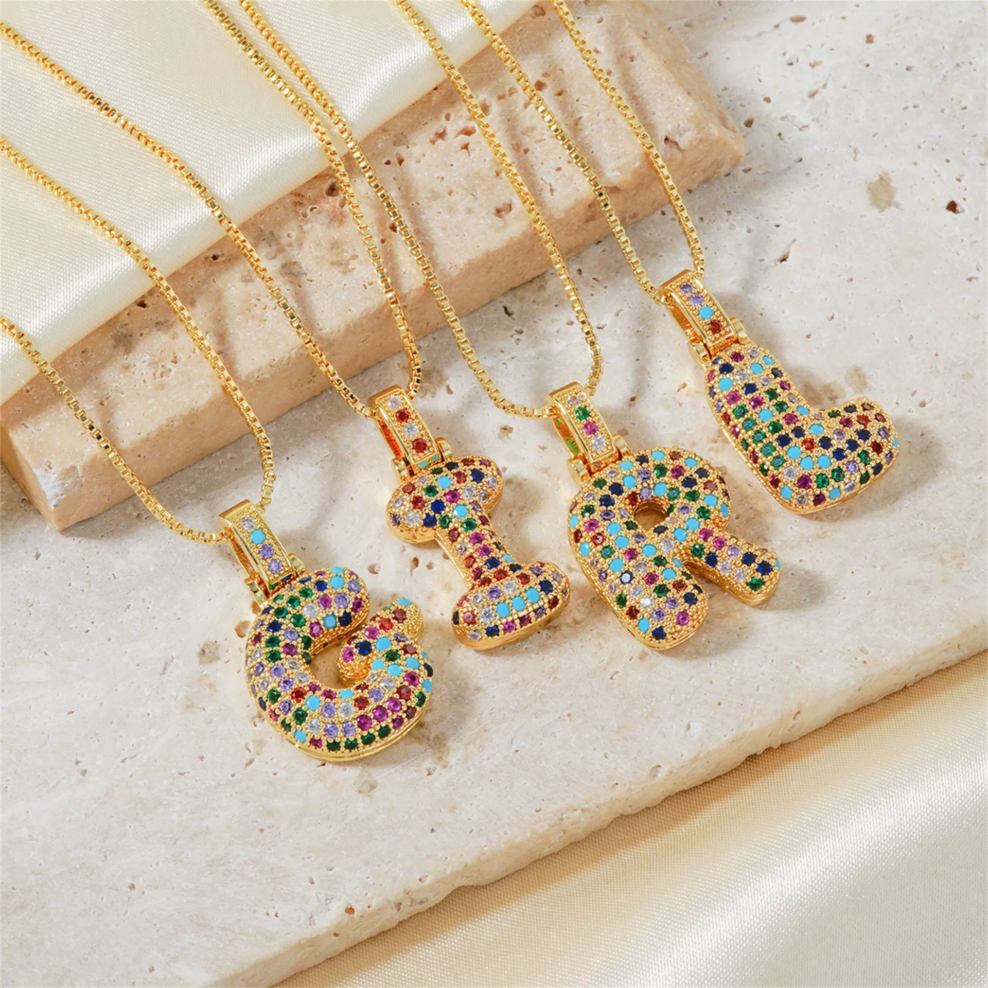 Pendant Clavicle Chain Copper Inlaid Zircon Hip Hop Style With Letter Pattern Electroplated