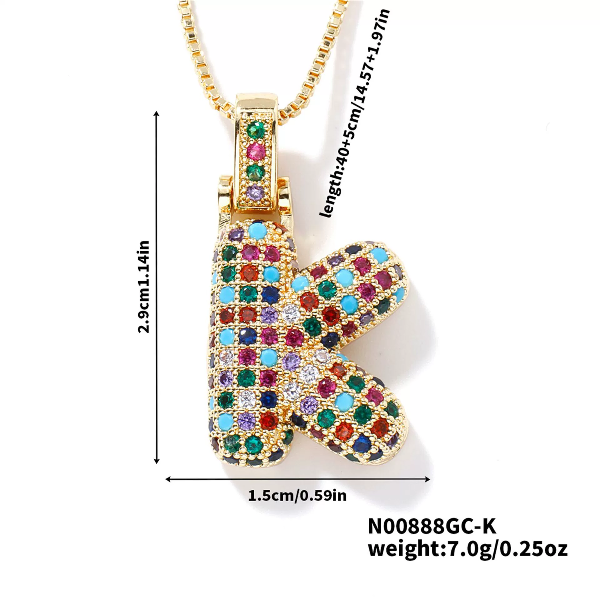 Pendant Clavicle Chain Copper Inlaid Zircon Hip Hop Style With Letter Pattern Electroplated - Image 16