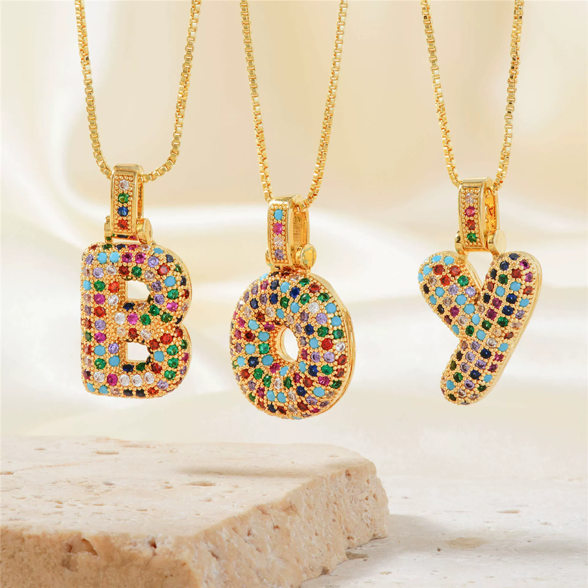 Pendant Clavicle Chain Copper Inlaid Zircon Hip Hop Style With Letter Pattern Electroplated - Image 2