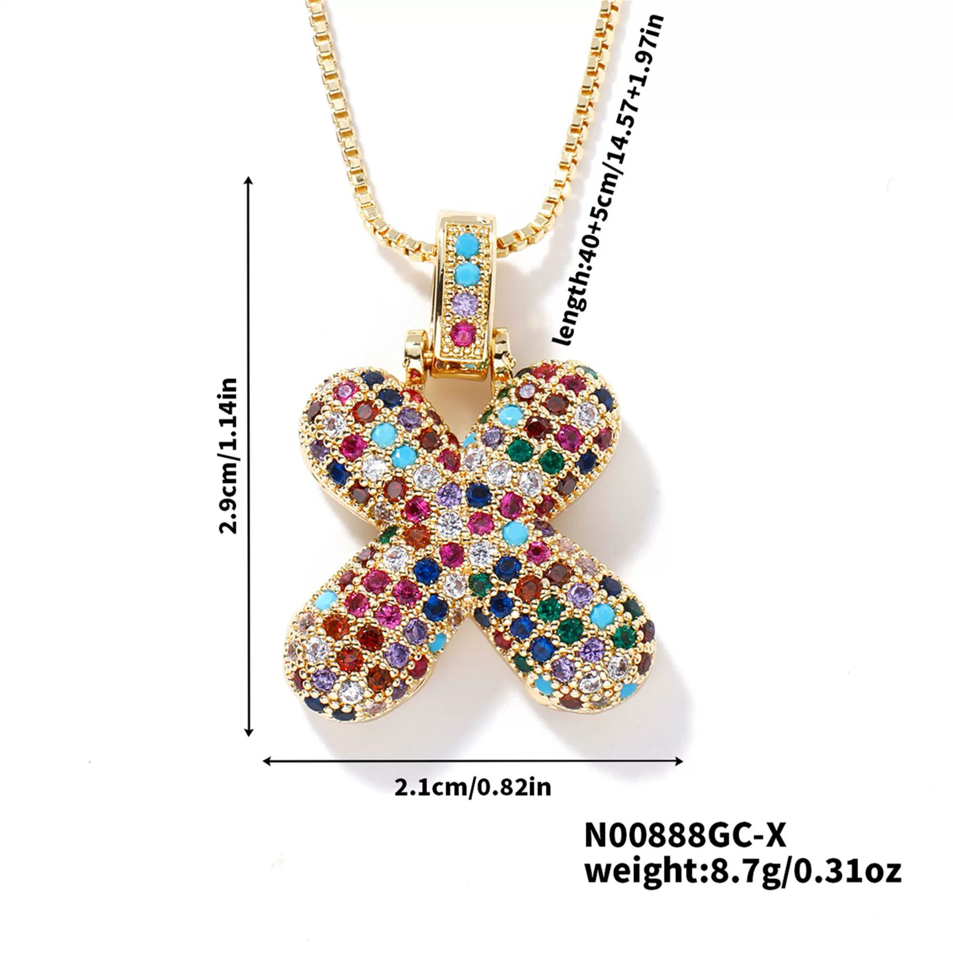 Pendant Clavicle Chain Copper Inlaid Zircon Hip Hop Style With Letter Pattern Electroplated - Image 29