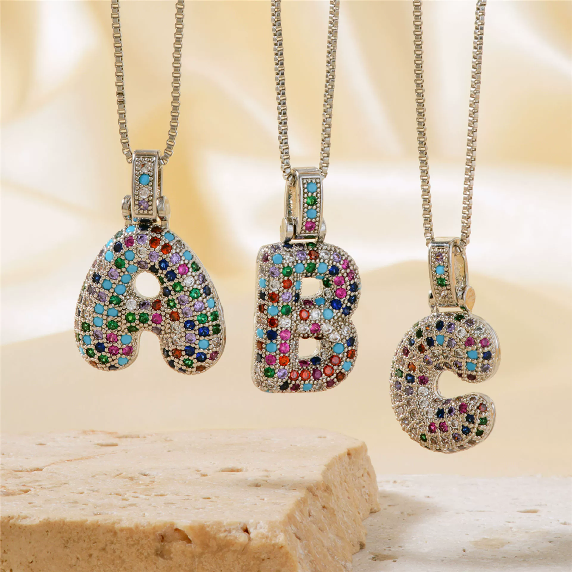 Pendant Clavicle Chain Copper Inlaid Zircon Hip Hop Style With Letter Pattern Electroplated - Image 3