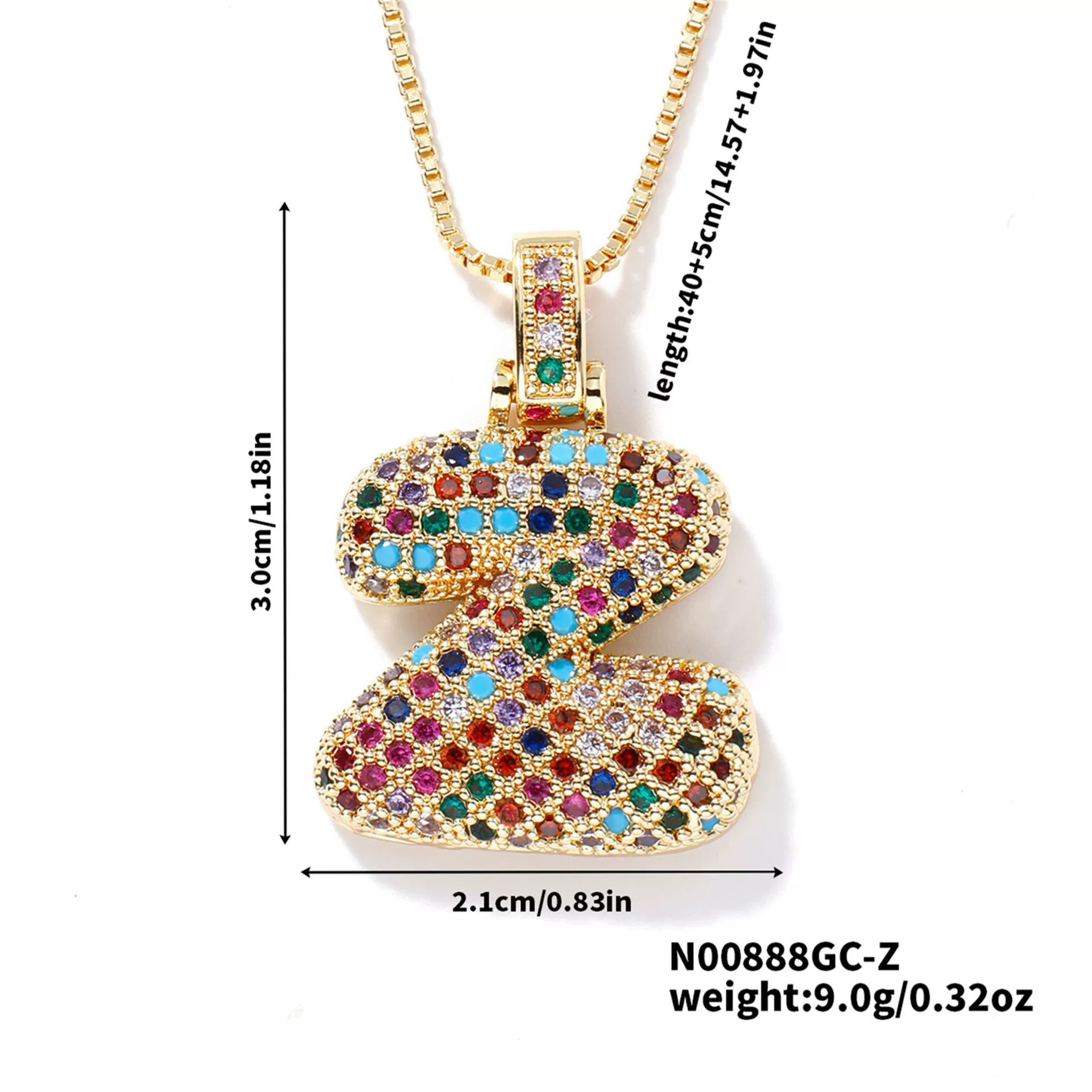 Pendant Clavicle Chain Copper Inlaid Zircon Hip Hop Style With Letter Pattern Electroplated - Image 31