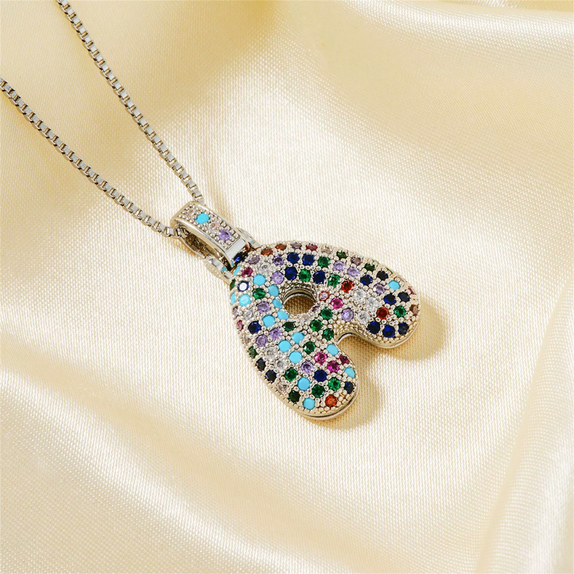 Pendant Clavicle Chain Copper Inlaid Zircon Hip Hop Style With Letter Pattern Electroplated - Image 4