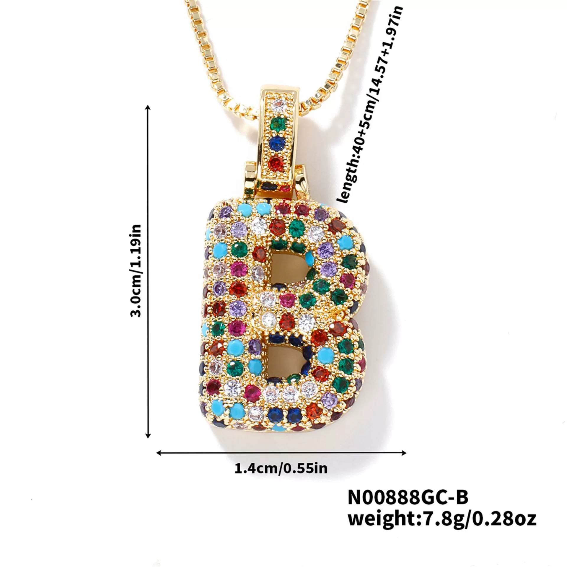 Pendant Clavicle Chain Copper Inlaid Zircon Hip Hop Style With Letter Pattern Electroplated - Image 7