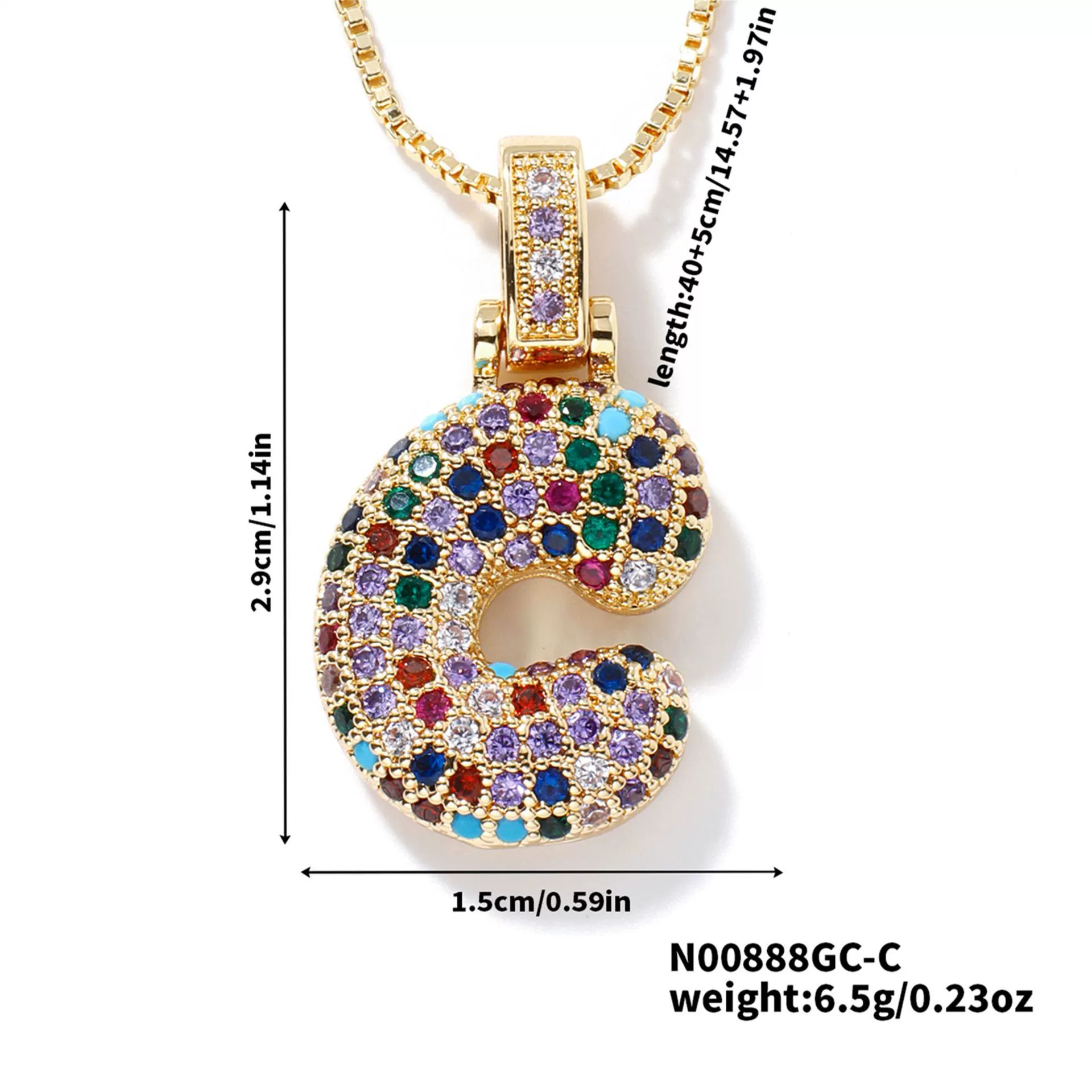 Pendant Clavicle Chain Copper Inlaid Zircon Hip Hop Style With Letter Pattern Electroplated - Image 8