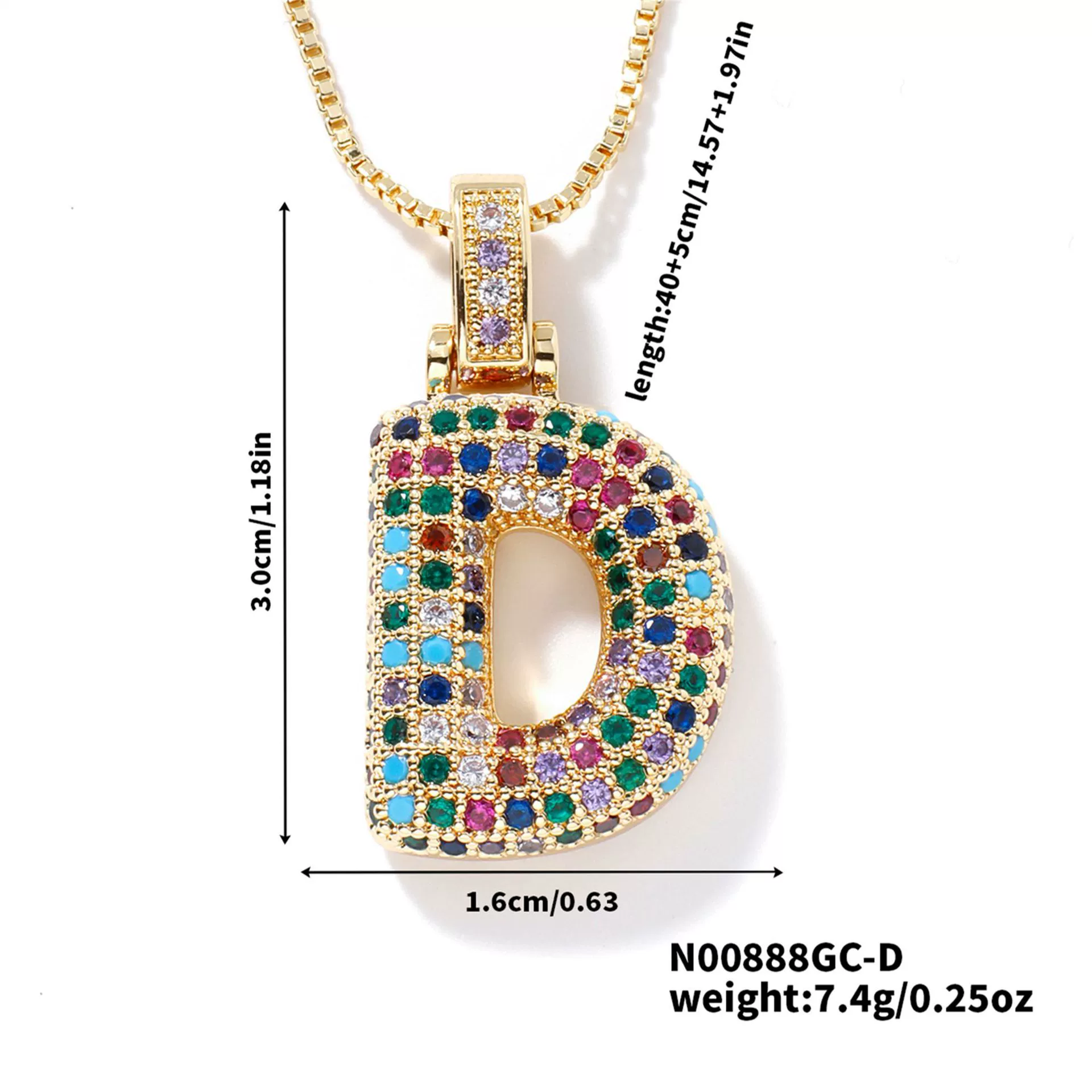 Pendant Clavicle Chain Copper Inlaid Zircon Hip Hop Style With Letter Pattern Electroplated - Image 9