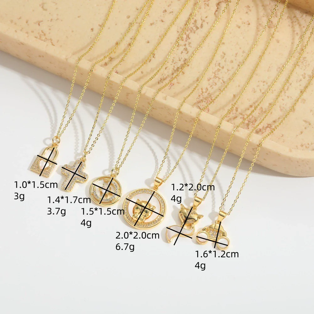 Pendant Clavicle Chain Women Retro Motherofpearl Zircon Inlaid Love Lock Shape Cross Design Copper Electroplating Geometric - Image 2