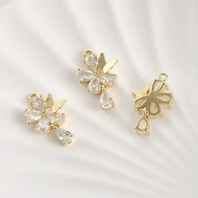 Pendant Jewelry Accessories Copper Electroplated Fairy Butterfly Flower Water Drop Zircon Hand Made - Image 3