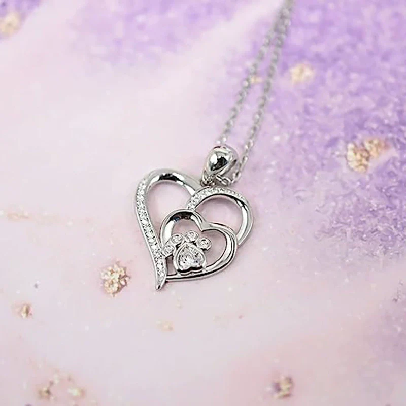 Pendant Jewelry Copper Double Peach Heart Shape With Cat Claw Pattern Inlaid Zircon For Women