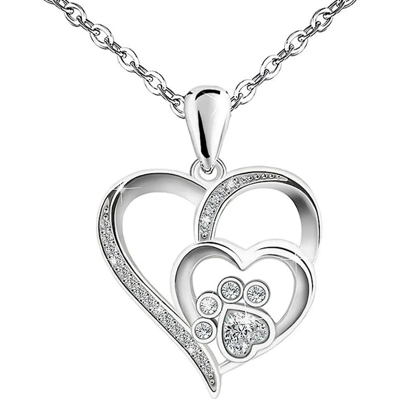Pendant Jewelry Copper Double Peach Heart Shape With Cat Claw Pattern Inlaid Zircon For Women - Image 2