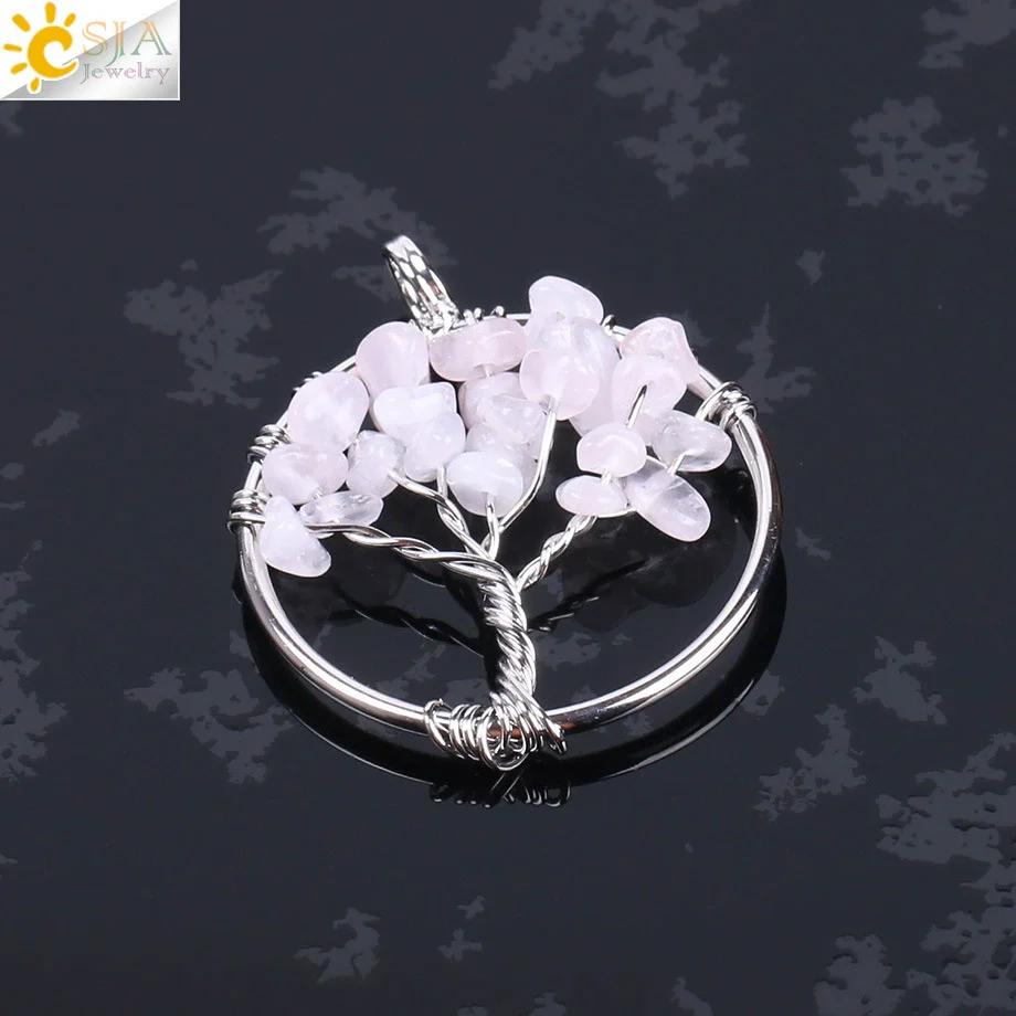 Pendant Jewelry Handmade With Natural Crystal Semi Precious Stone And Tree Of Life Design Electroplated - Image 10