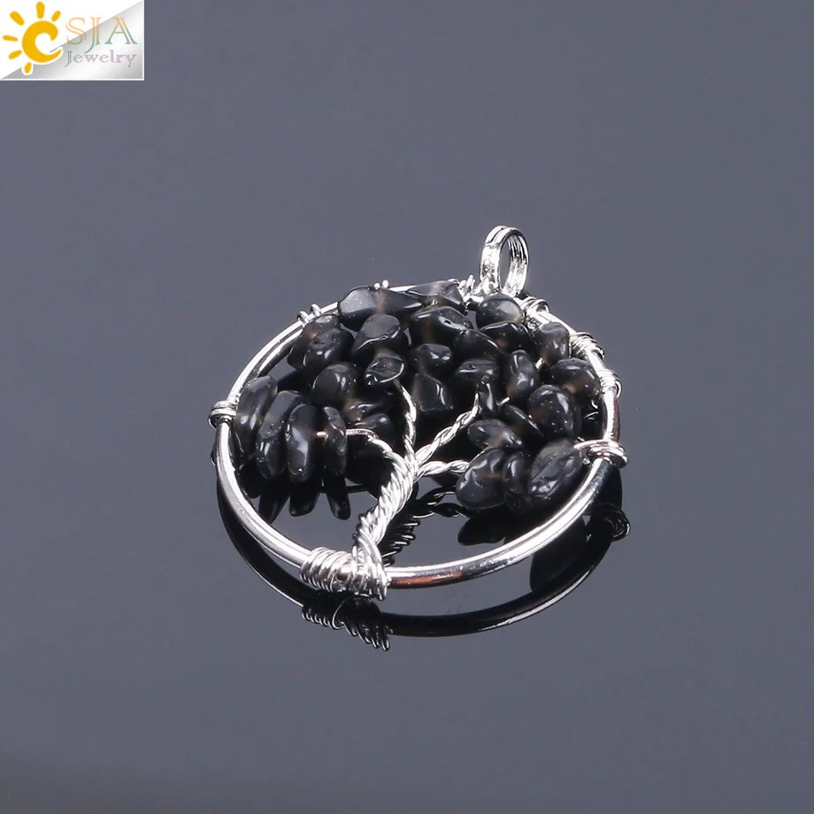 Pendant Jewelry Handmade With Natural Crystal Semi Precious Stone And Tree Of Life Design Electroplated - Image 13