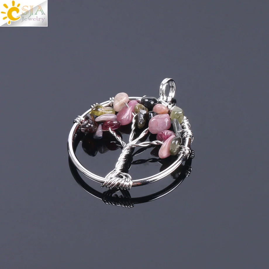 Pendant Jewelry Handmade With Natural Crystal Semi Precious Stone And Tree Of Life Design Electroplated - Image 17