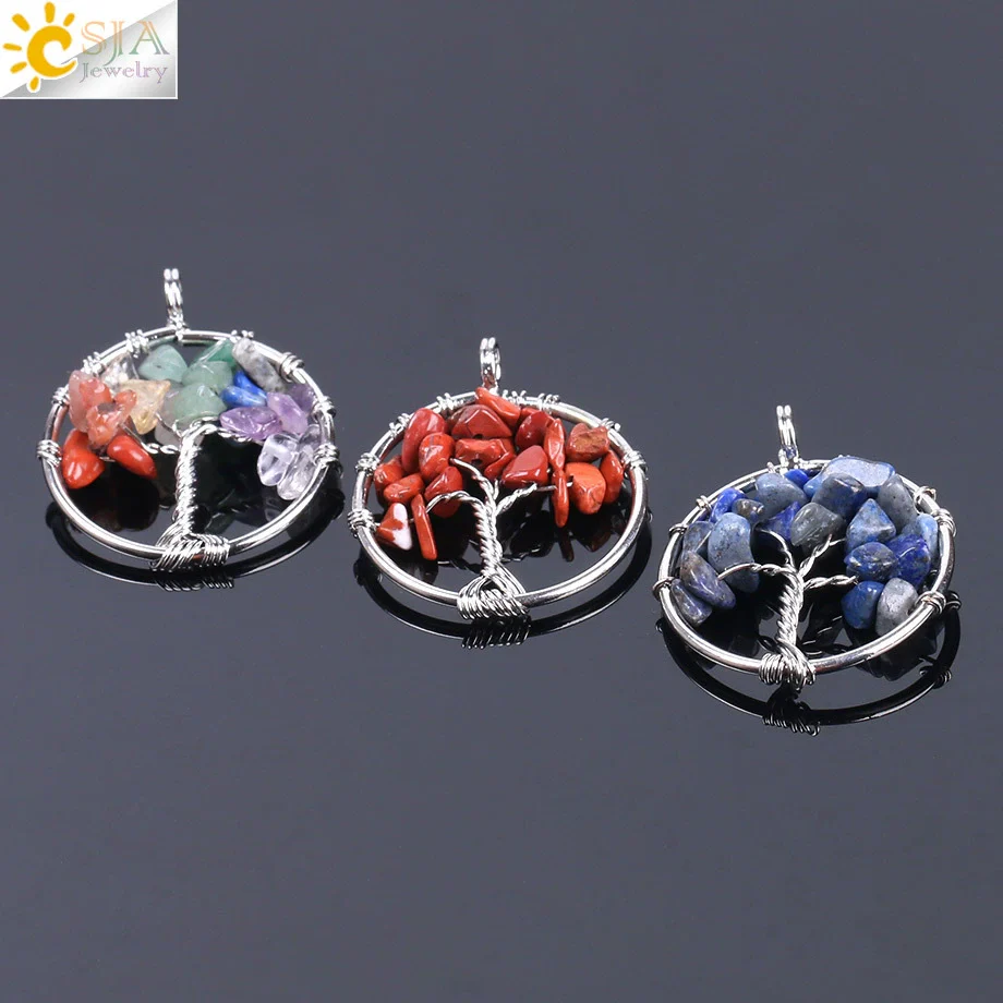 Pendant Jewelry Handmade With Natural Crystal Semi Precious Stone And Tree Of Life Design Electroplated - Image 2