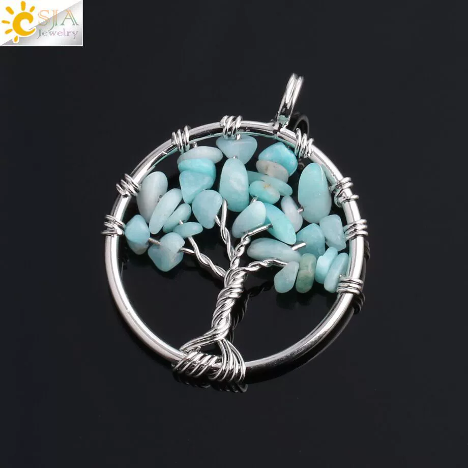 Pendant Jewelry Handmade With Natural Crystal Semi Precious Stone And Tree Of Life Design Electroplated - Image 21