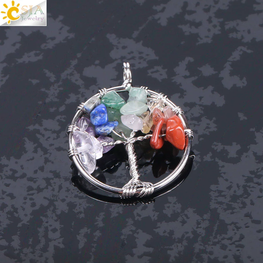 Pendant Jewelry Handmade With Natural Crystal Semi Precious Stone And Tree Of Life Design Electroplated - Image 23