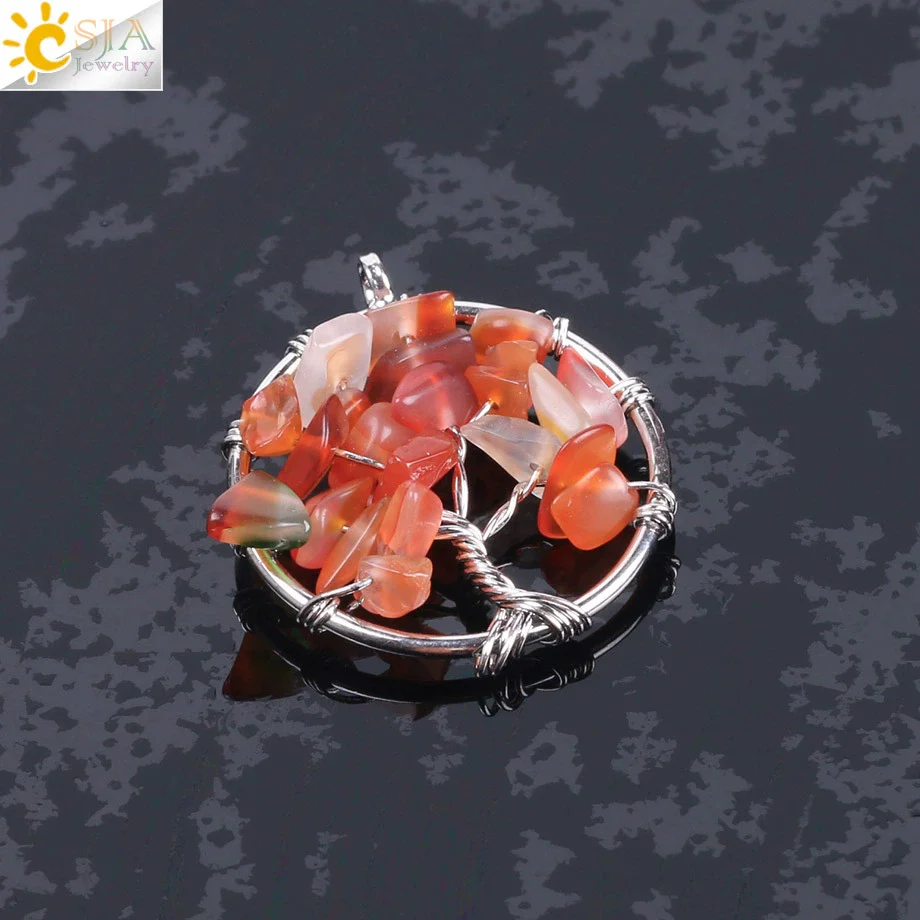 Pendant Jewelry Handmade With Natural Crystal Semi Precious Stone And Tree Of Life Design Electroplated - Image 24