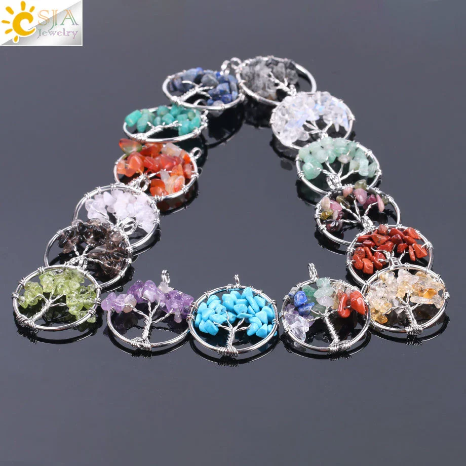 Pendant Jewelry Handmade With Natural Crystal Semi Precious Stone And Tree Of Life Design Electroplated - Image 3