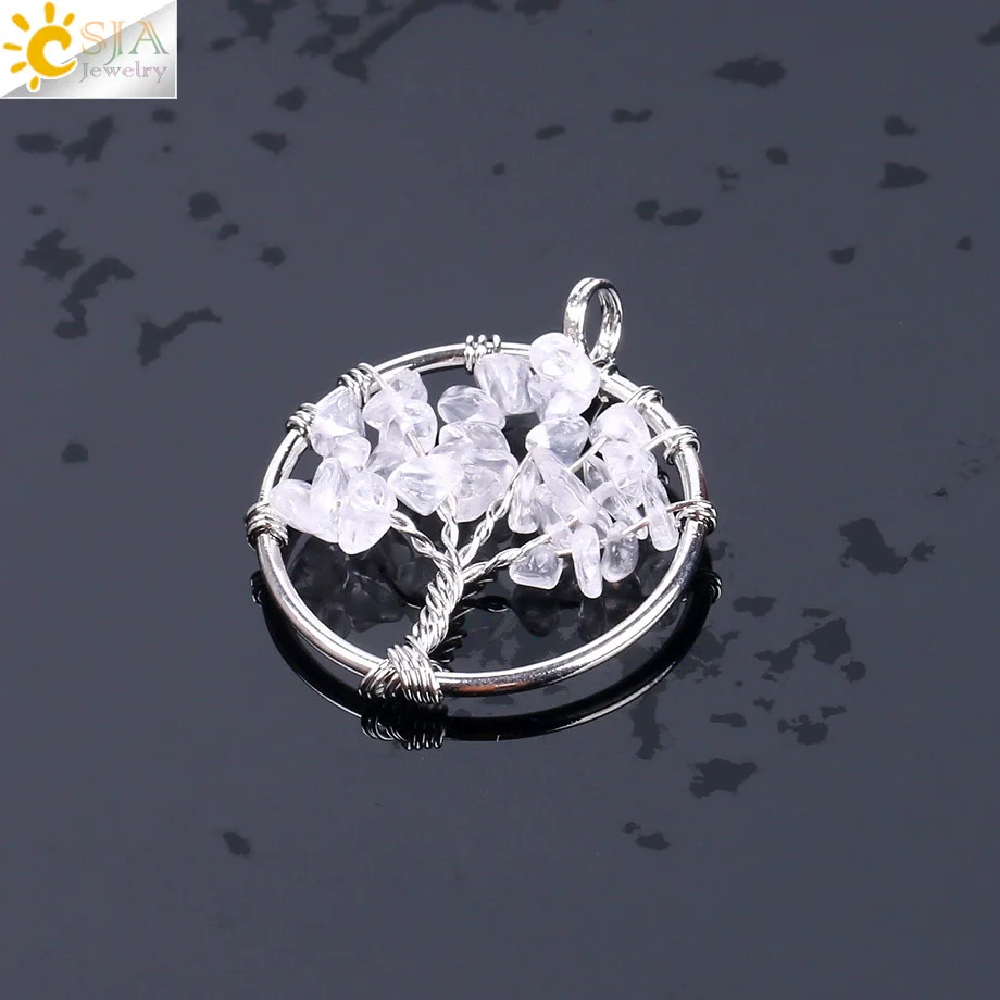 Pendant Jewelry Handmade With Natural Crystal Semi Precious Stone And Tree Of Life Design Electroplated - Image 6
